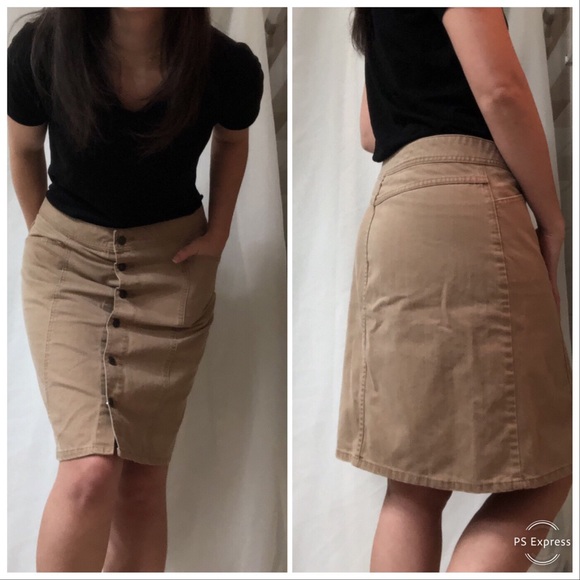 Camel button up skirt khaki mini skirt size 10 - Picture 7 of 7